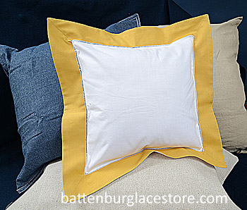 Square Pillow Sham. White with Honey Gold color border.12 SQ. - Click Image to Close